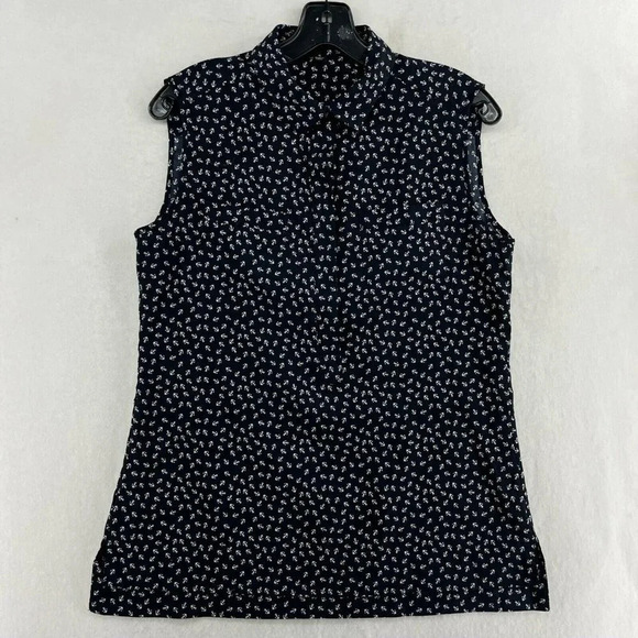 Ann Taylor Tops - Ann Taylor Button-Up Shirt Women's Sz S Black Anchor Print Collared Side Slit